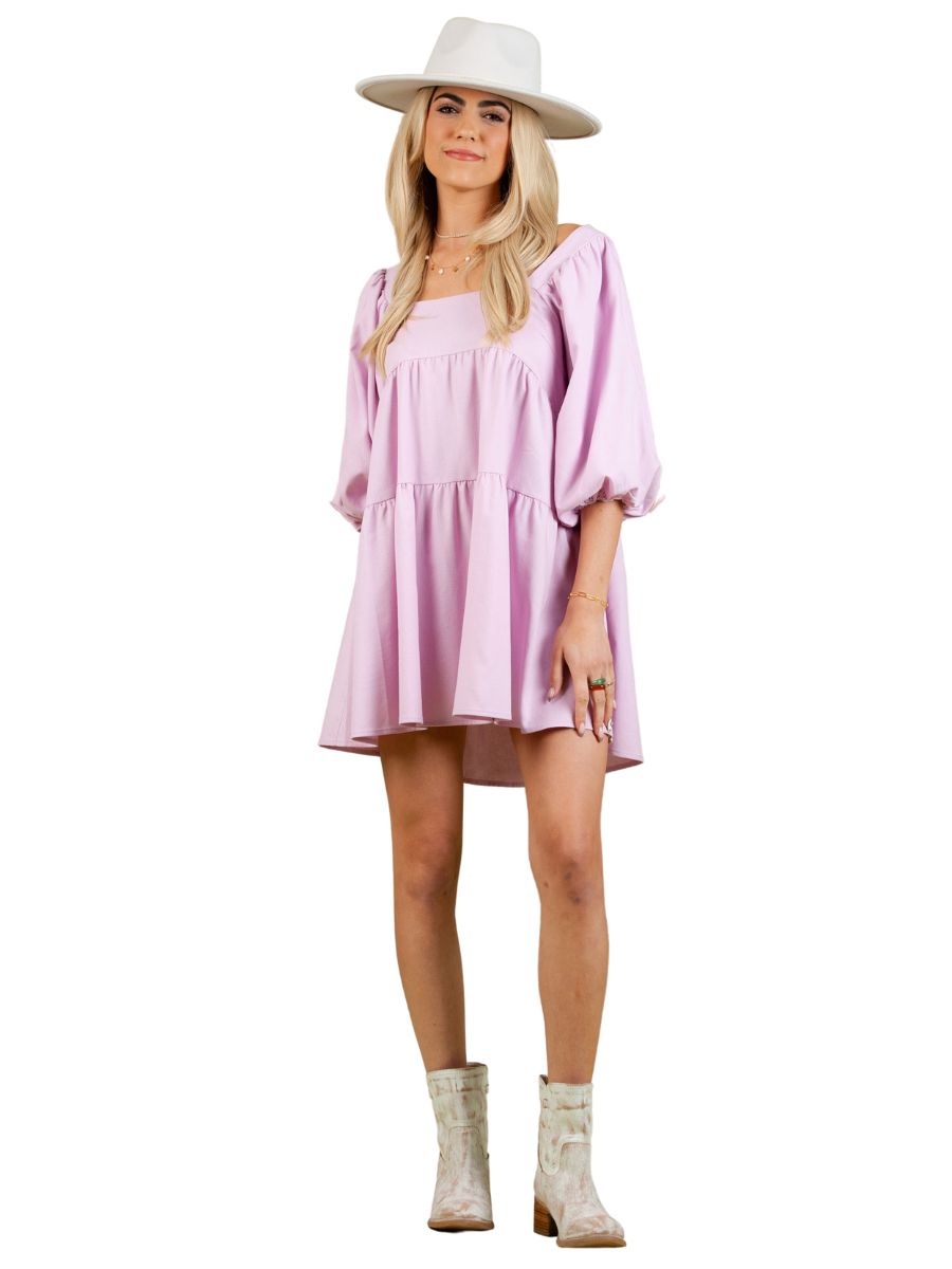lucca couture JEAN BABYDOLL DRESS-LAVENDER