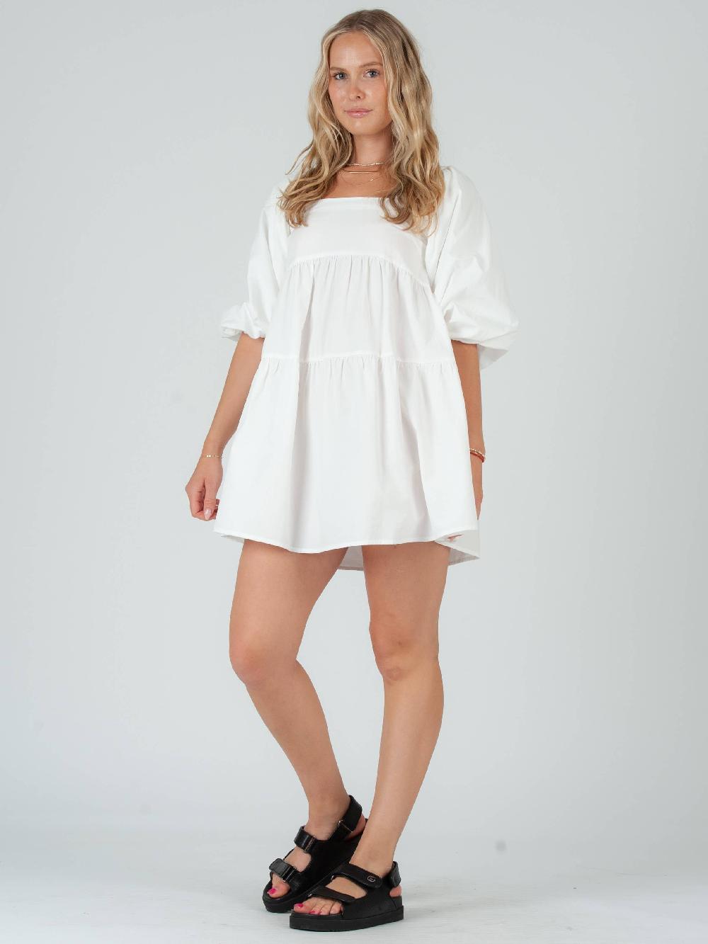 lucca couture JEANNE BABYDOLL MINI DRESS-WHITE