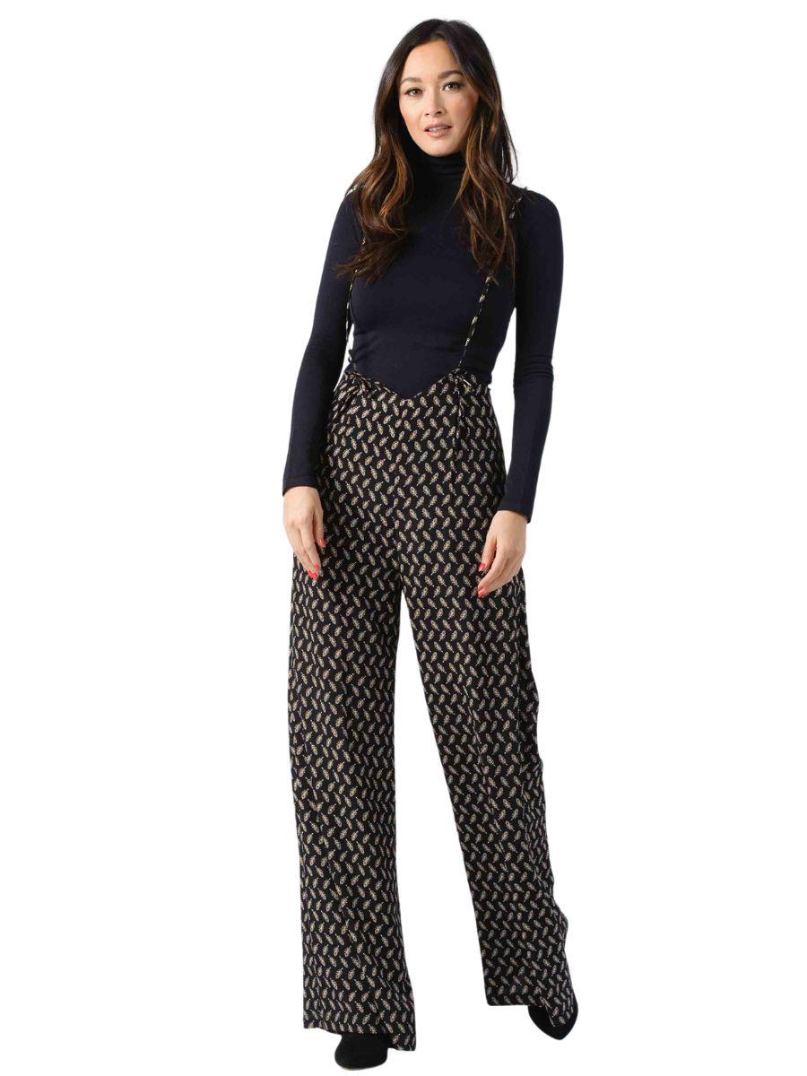 lucca couture JORDAN JUMPSUIT-BLACK LEAF