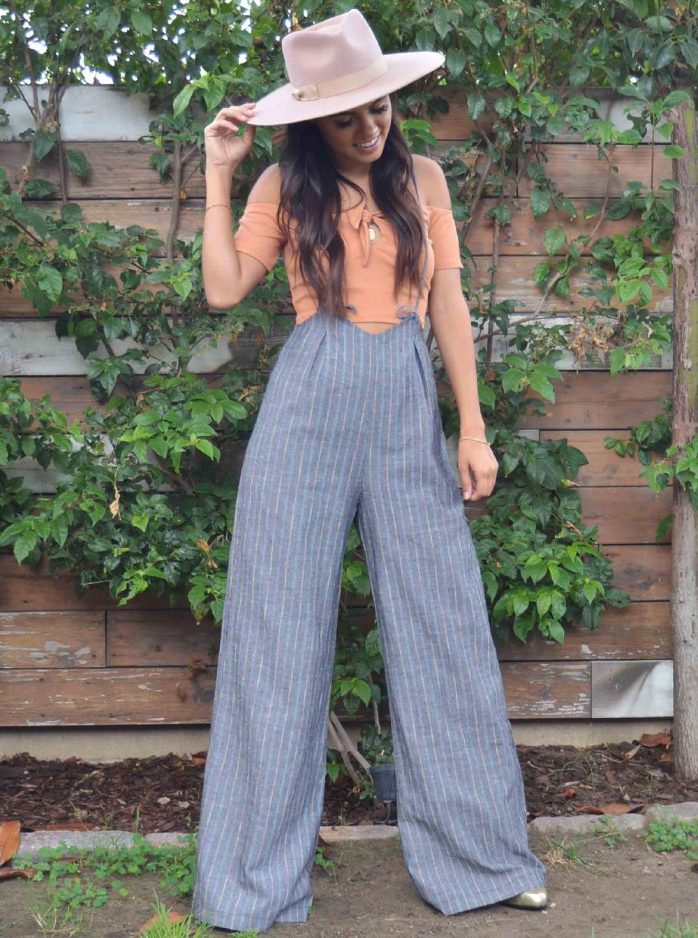 lucca couture JORDAN JUMPSUIT-BLACK RAINBOW STRIPE