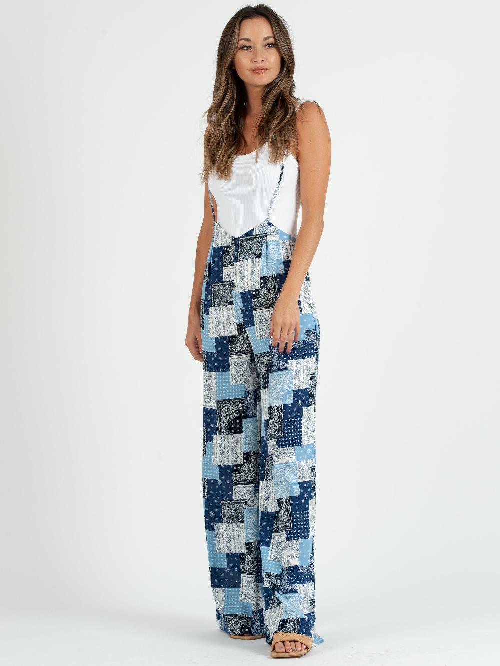 lucca couture JORDAN JUMPSUIT-BLUE PATCH