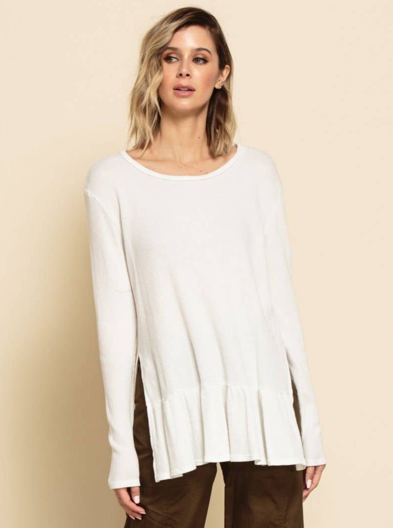 lucca couture JOURNEY PEPLUM KNIT TUNIC-WHITE