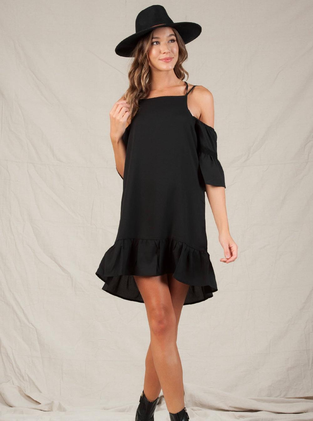 lucca couture JULES COLD SHOULDER DRESS-BLACK