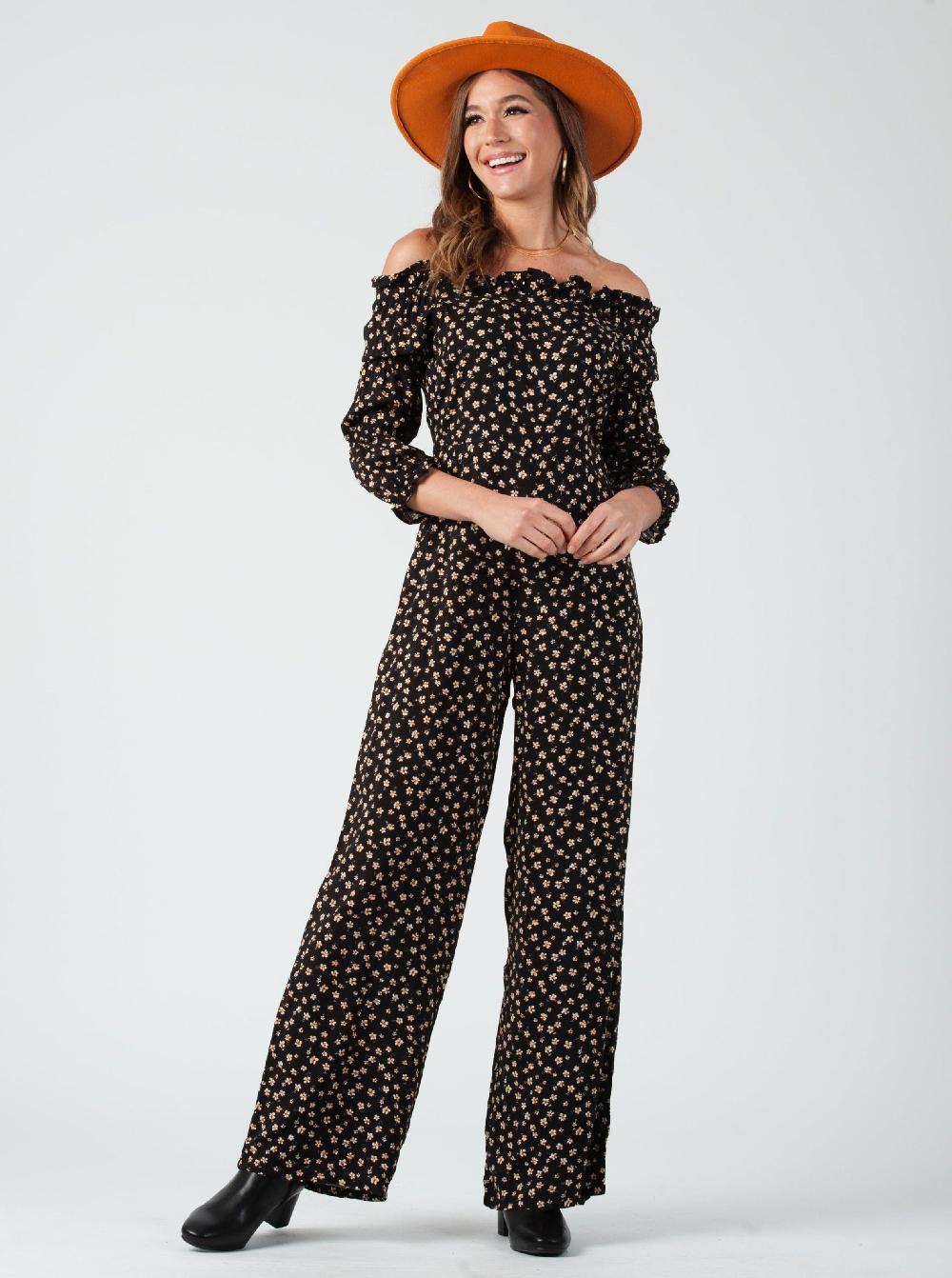 lucca couture JULIET JUMPSUIT-BLACK DITSY