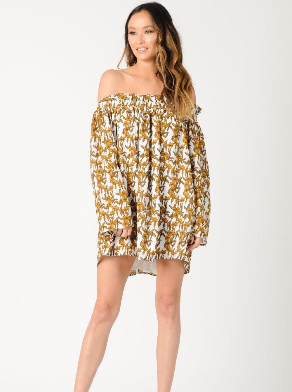 lucca couture KATE RUFFLE DRESS-WHITE MUSTARD