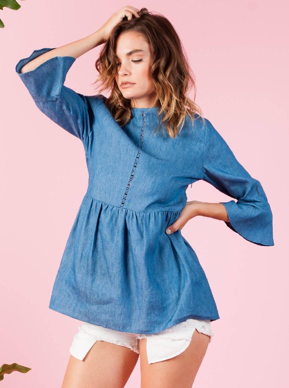 lucca couture LADDER TRIP TUNIC-LIGHT DENIM