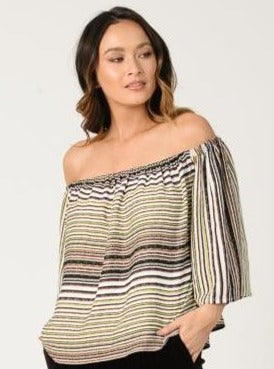 lucca couture LAUREN OTS FLARE TOP-TAUPE MULTI
