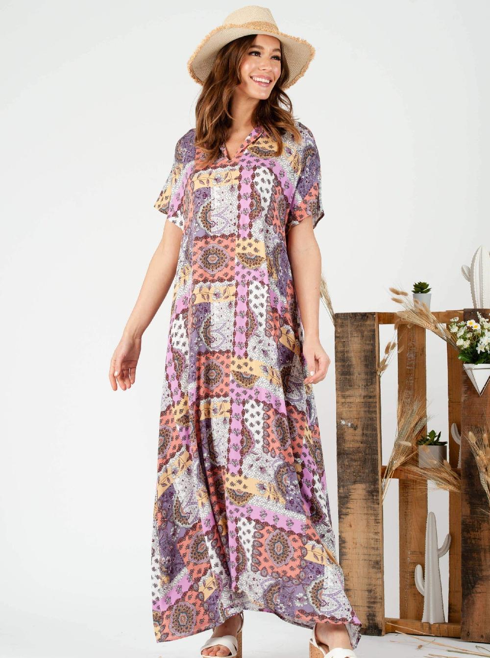 lucca couture LAVENDER PATCH MAXI DRESS