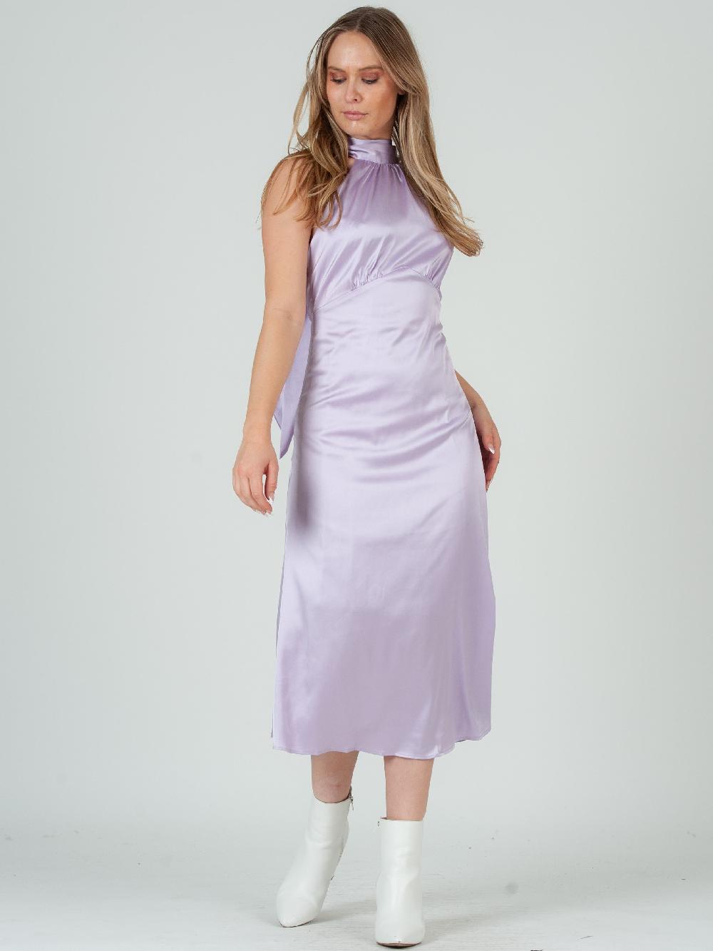 lucca couture LINDSAY HALTER NECK MIDI DRESS-LILAC