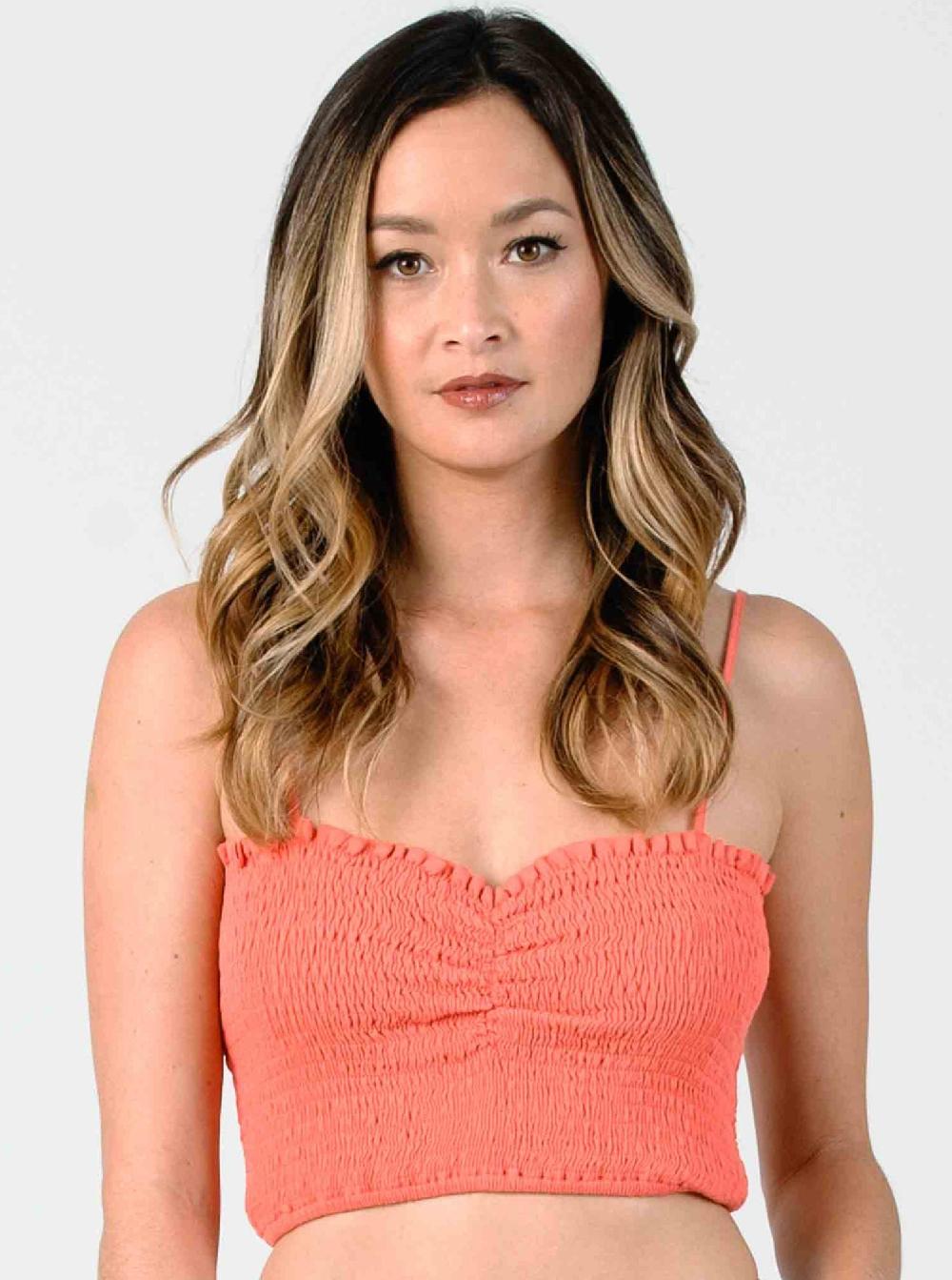 lucca couture LOLA SMOCKED CROP TOP-CORAL