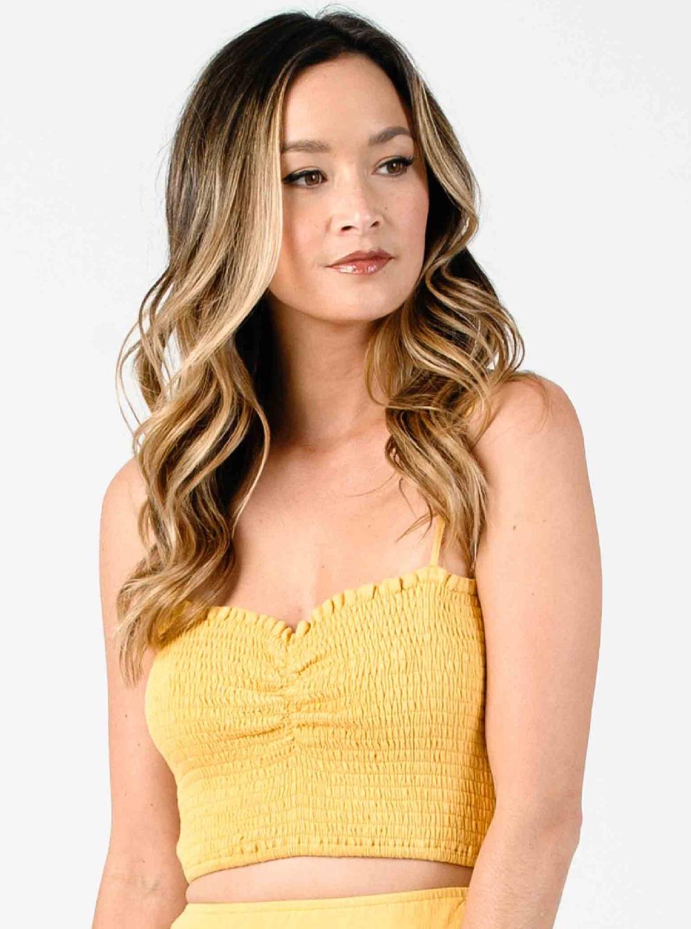 lucca couture LOLA SMOCKED CROP TOP-SUN