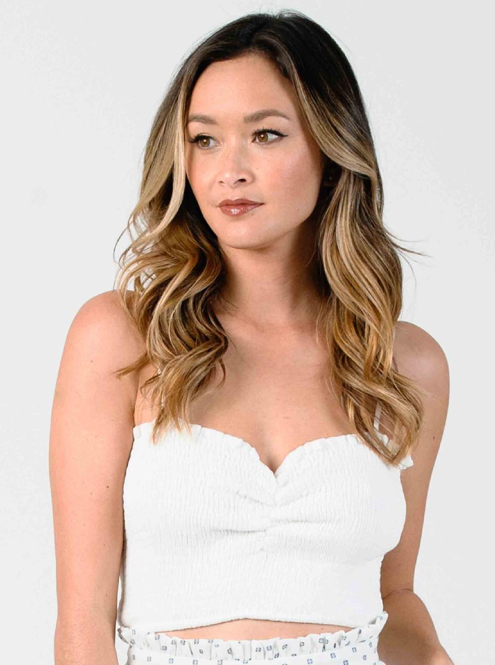 lucca couture LOLA SMOCKED CROP TOP-WHITE