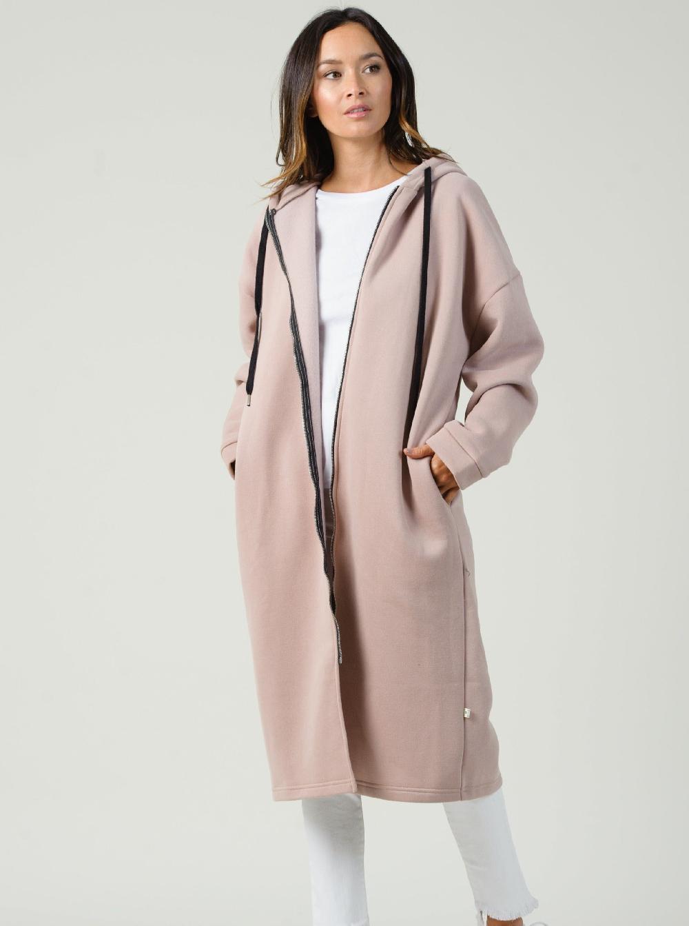 lucca couture LONG HOODIE ZIP UP-BLUSH