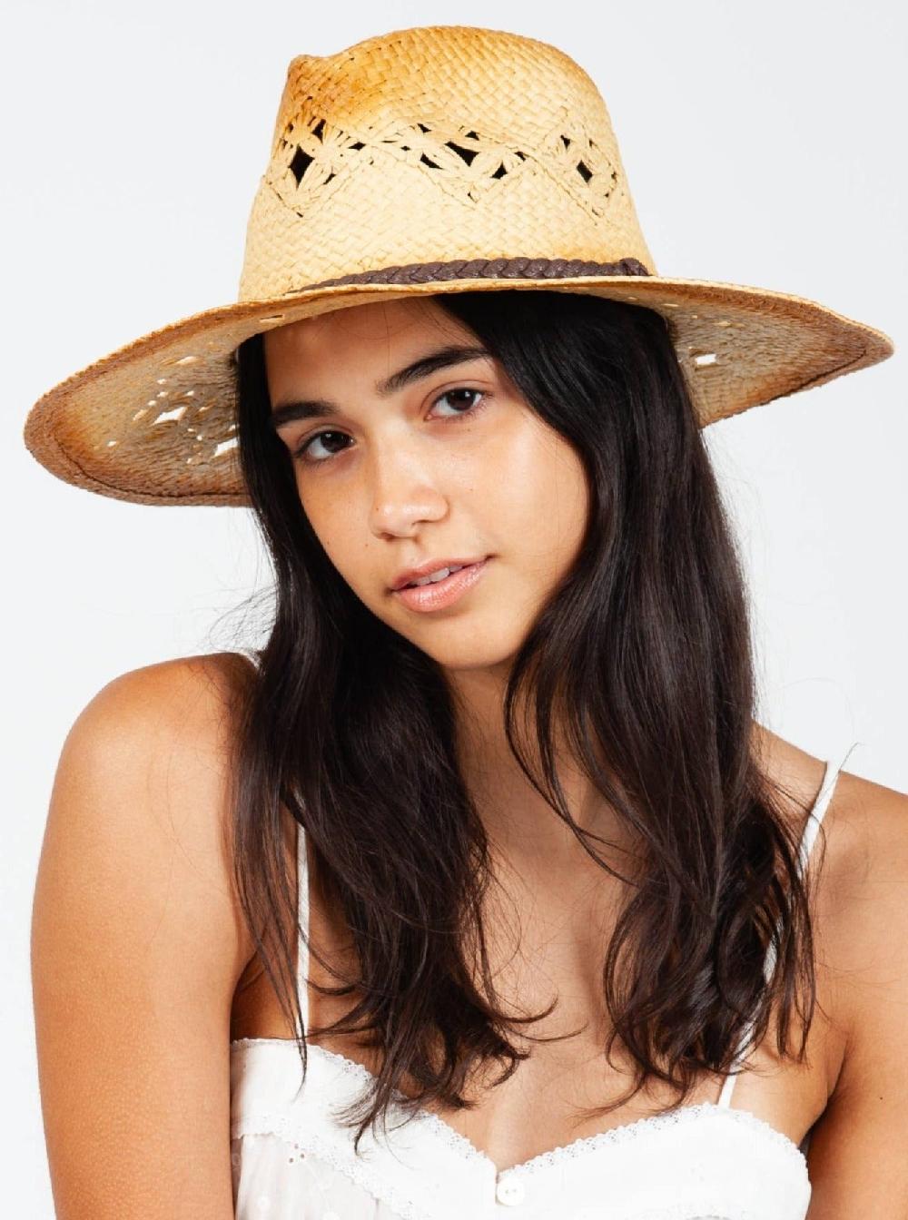 lucca couture LORETTA STRAW FEDORA-TAN2TONE