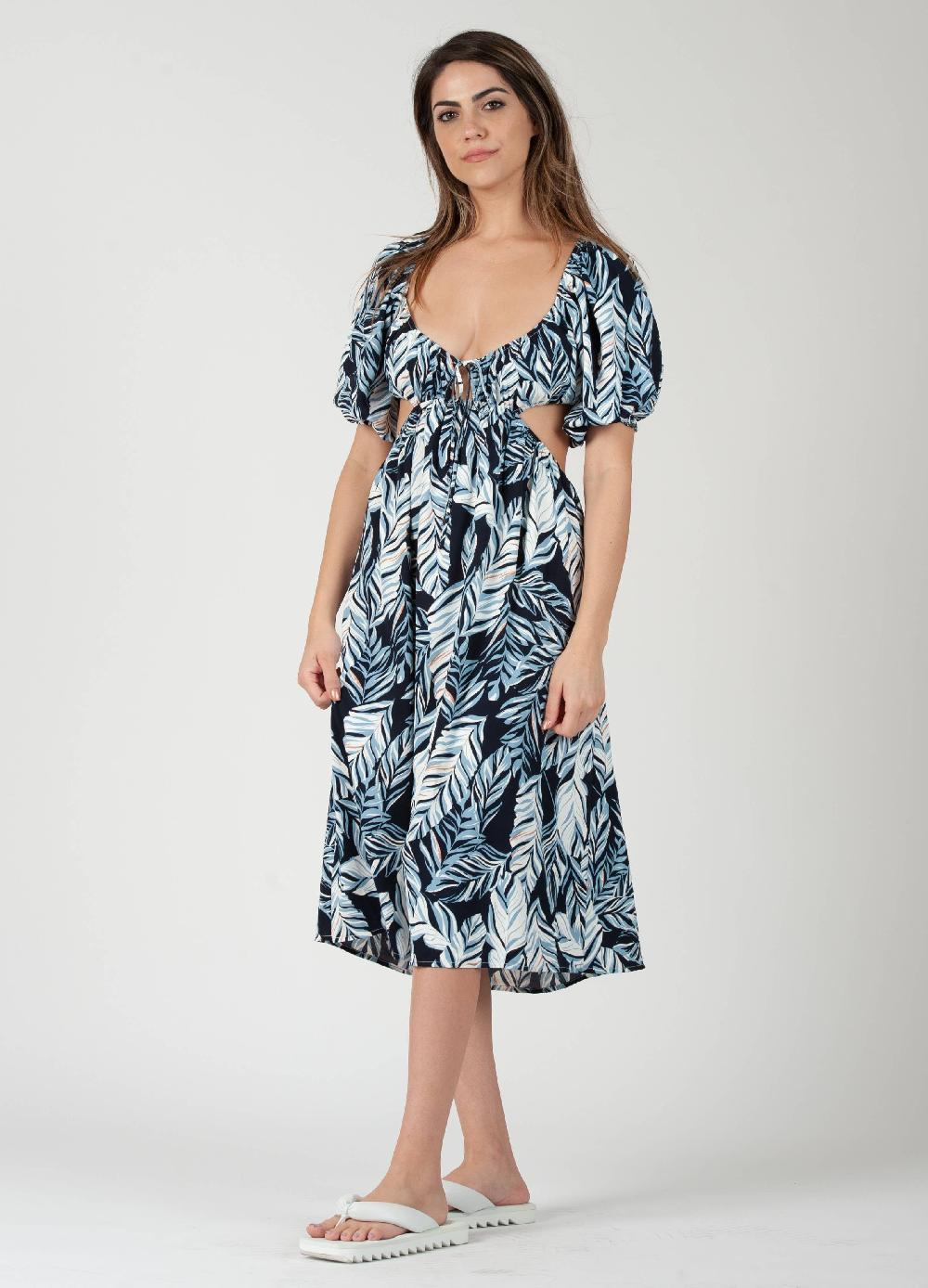 lucca couture LUISA CUTOUT MIDI DRESS-BLUE LAGOON