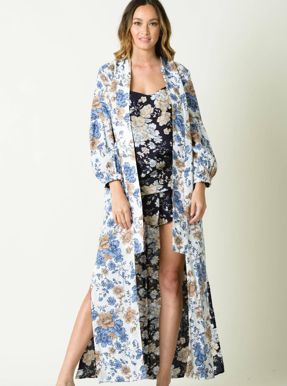 lucca couture LUNA REVERSIBLE KIMONO-NAVY/WHT FLOR