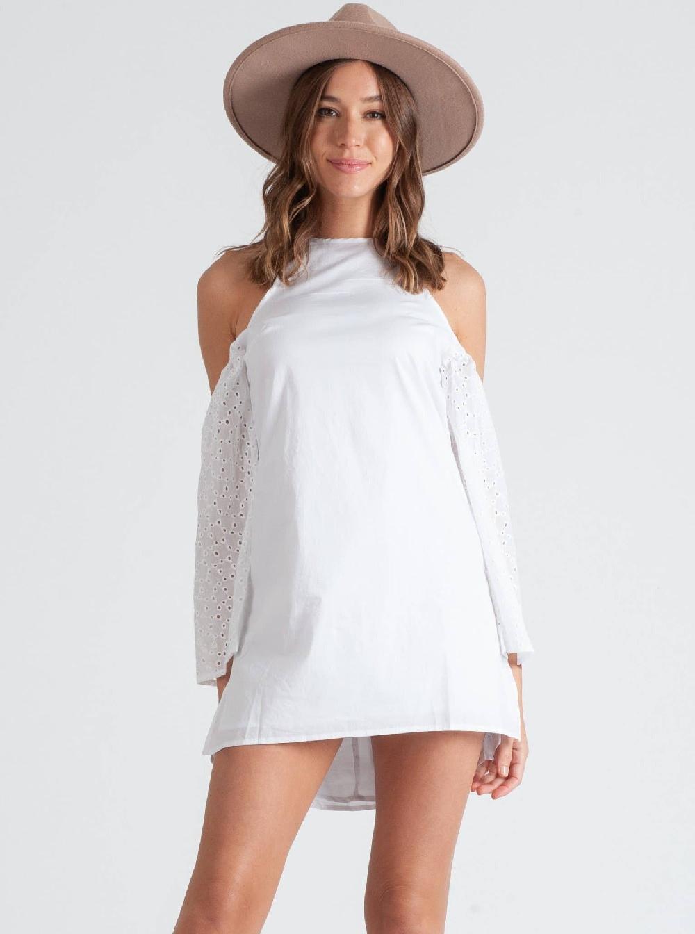 lucca couture MARI COLD SHOULDER DRESS-WHITE