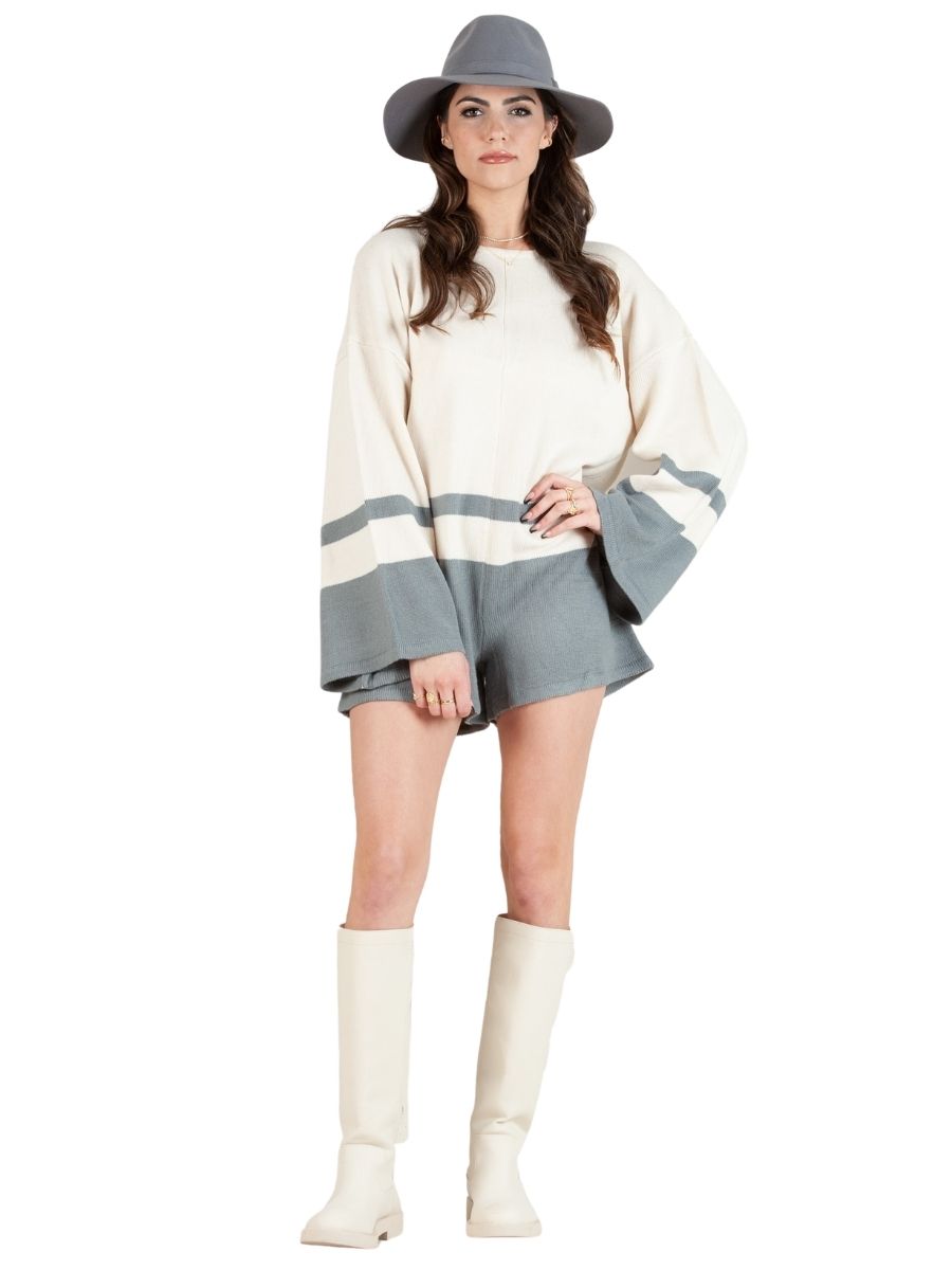 lucca couture MARIN KNIT ROMPER-IVORY/BLUE