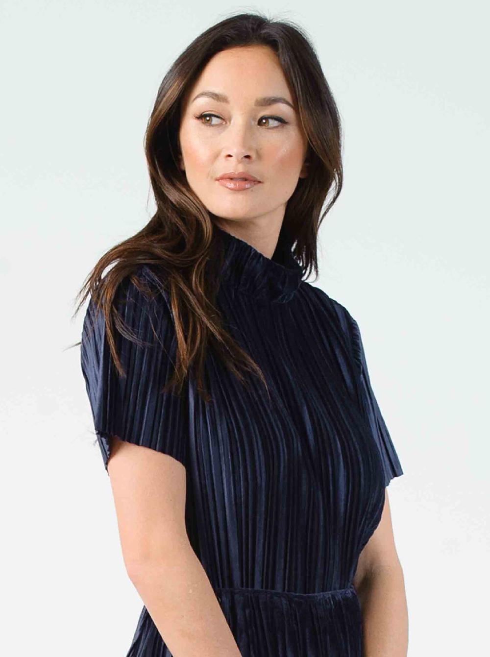 lucca couture MARTY MOCK NECK TOP-NAVY VELVET