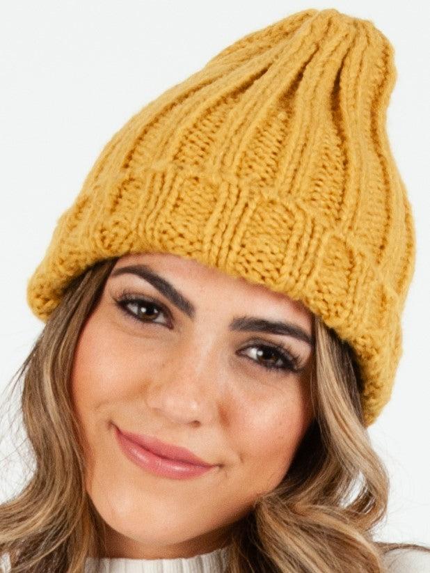 lucca couture MASSIF THICK RIBBED BEANIE-MUSTARD