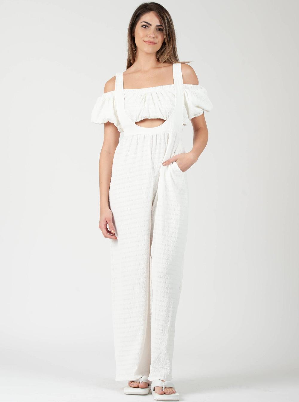 lucca couture MEGARA CROP TOP + JUMPSUIT SET-WHITE