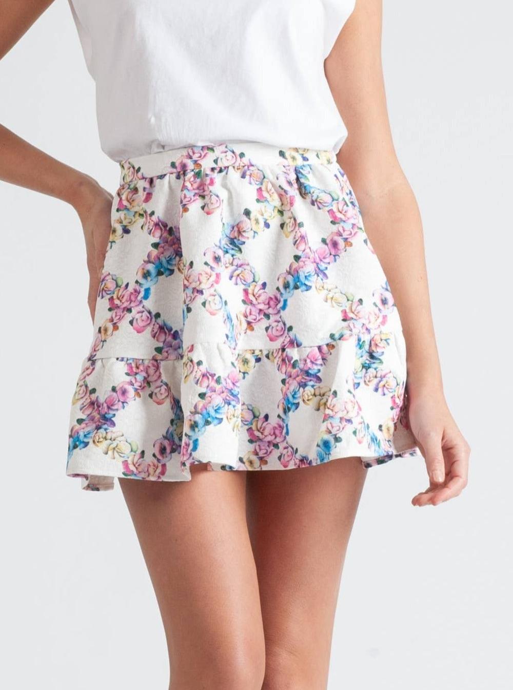 lucca couture MEL FLORAL JACQUARD SKIRT-IV FLORAL