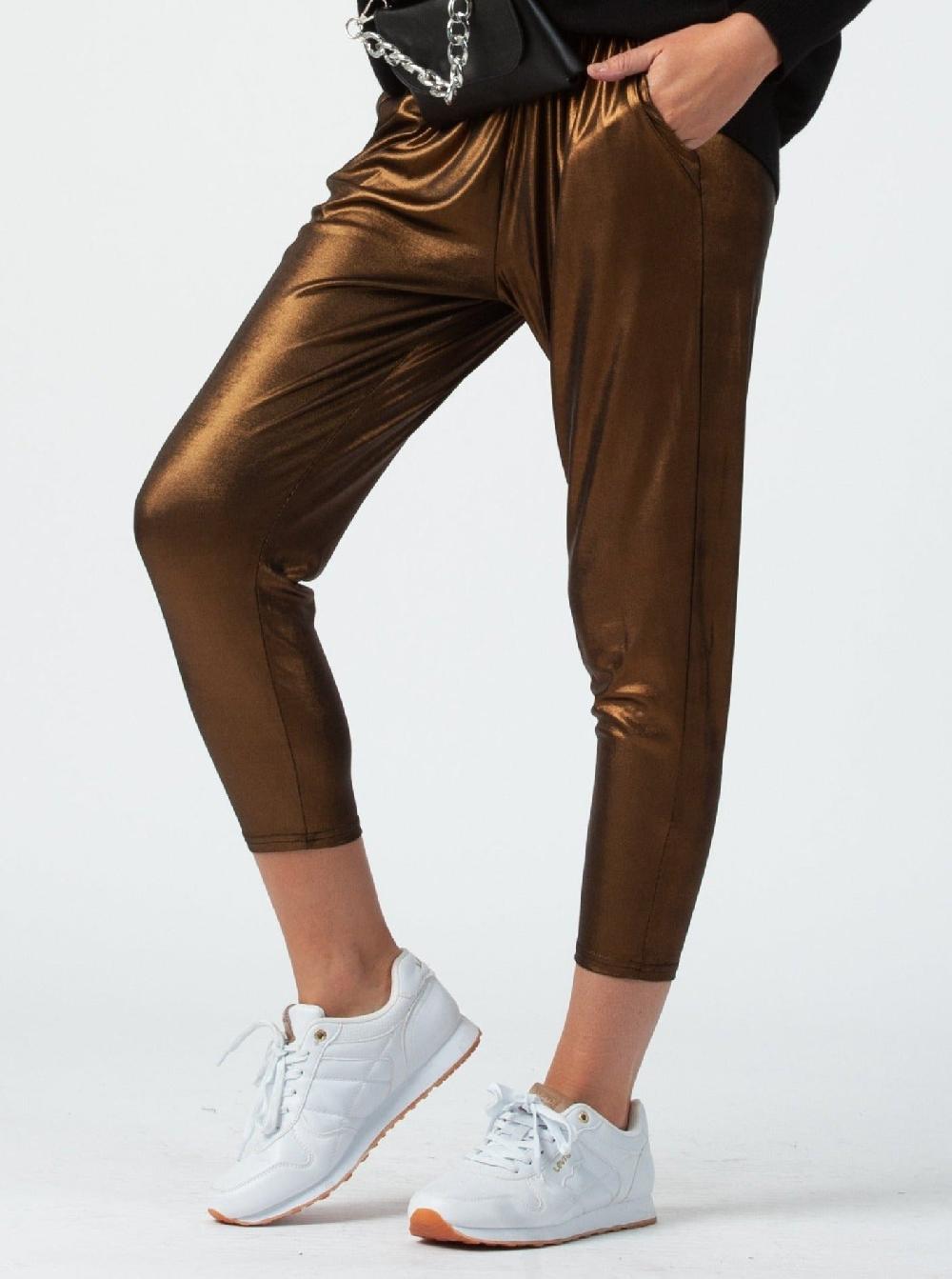 lucca couture METALLIC HAREM PANTS-COPPER/GUNMETAL
