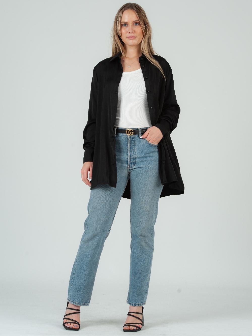 lucca couture MIA BUTTON DOWN BLOUSE-BLACK