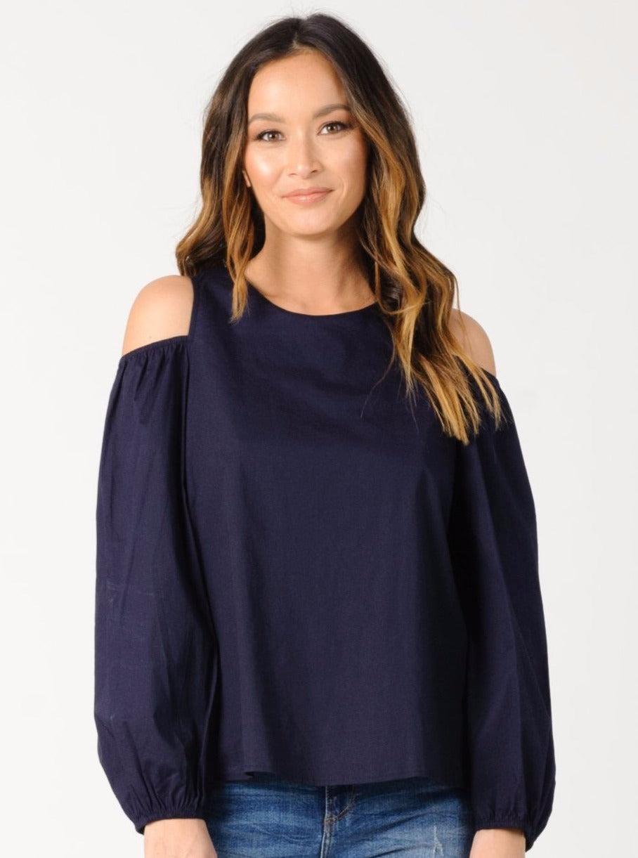 lucca couture MICHELLE COLD SHOULDER TOP-NAVY