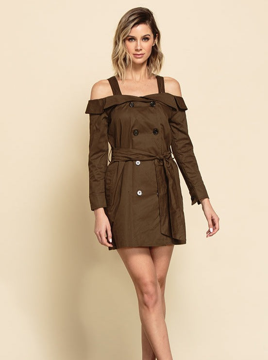 lucca couture MILAN TRENCH MINI DRESS-ARMY GREEN