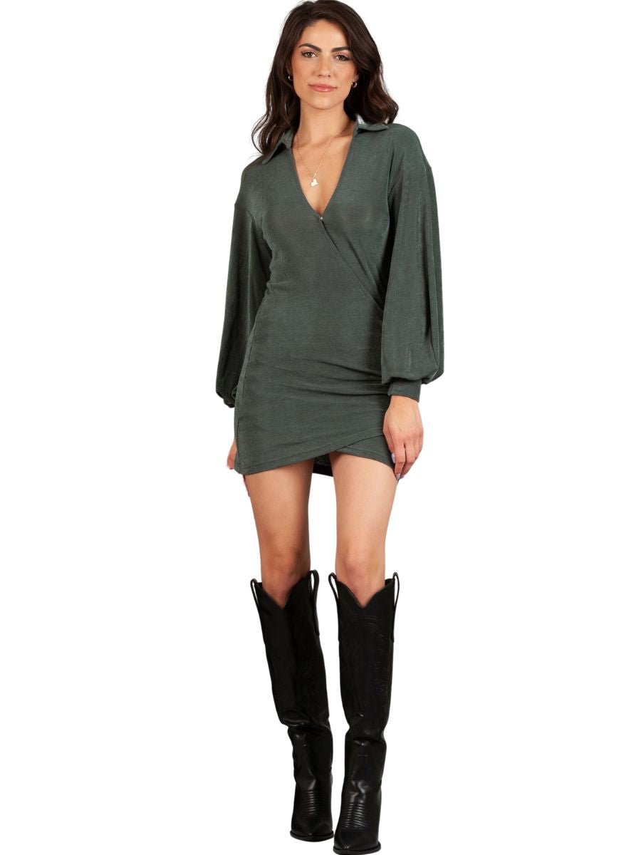 lucca couture MINA WRAP MINI DRESS-PINE