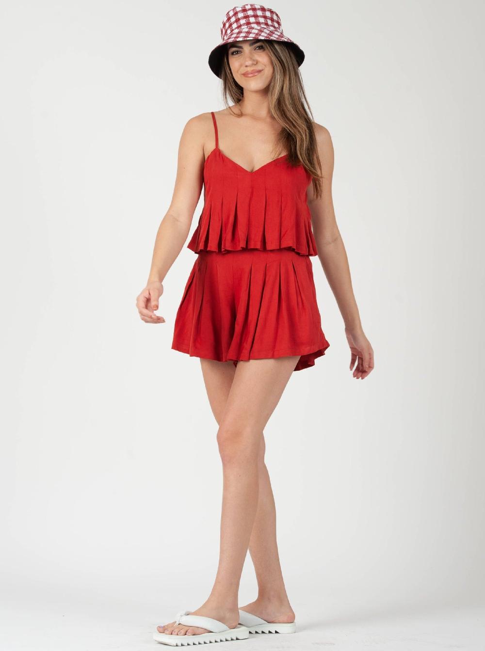 lucca couture MISHA PLEATED TOP-BLOOD ORANGE