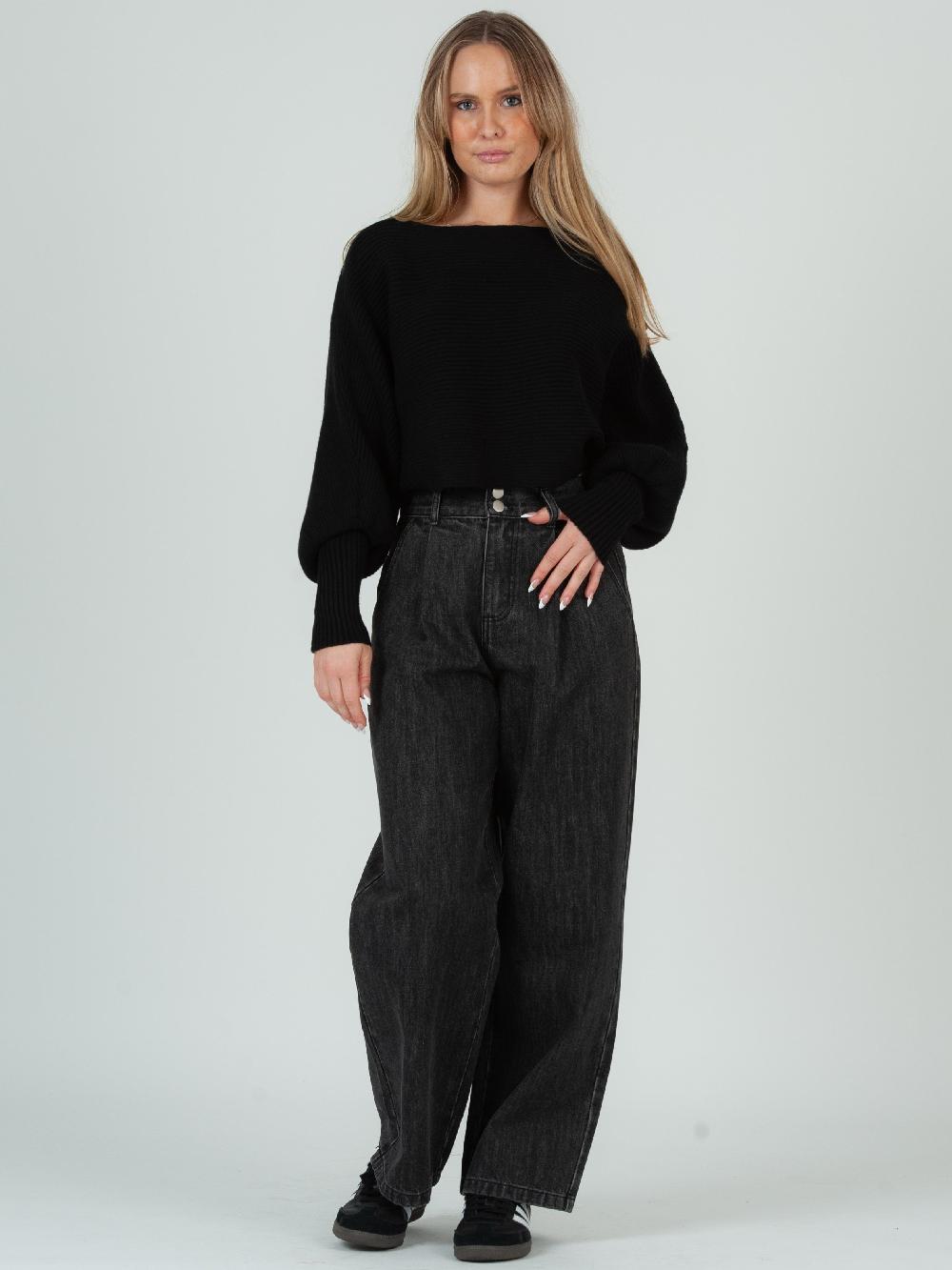 lucca couture MISHA RIBBED SWEATER TOP-BLACK