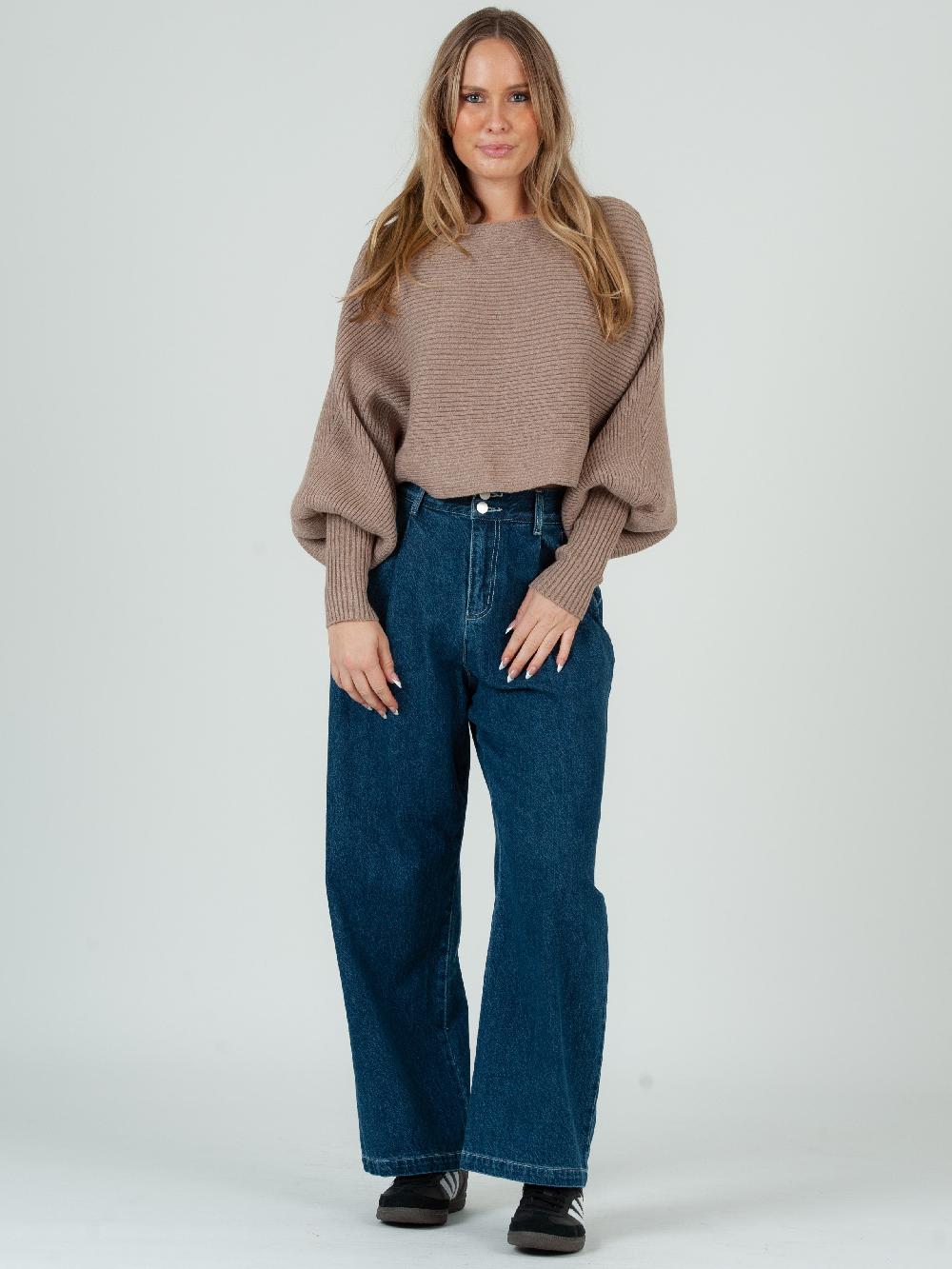 lucca couture MISHA RIBBED SWEATER TOP-TAUPE