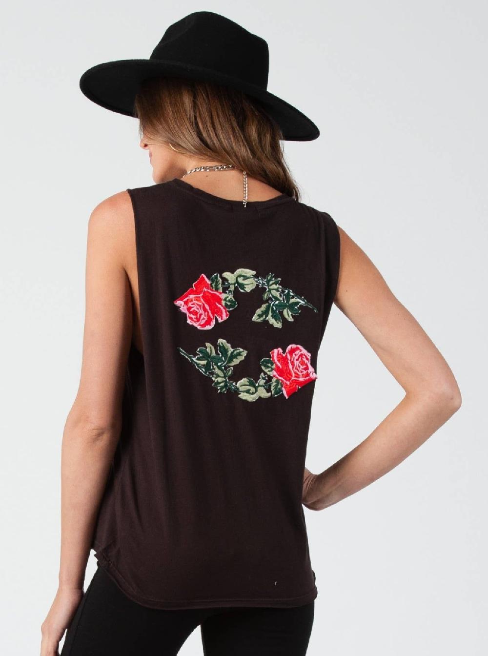 lucca couture MUSCLE TANK WITH ROSE PATCH