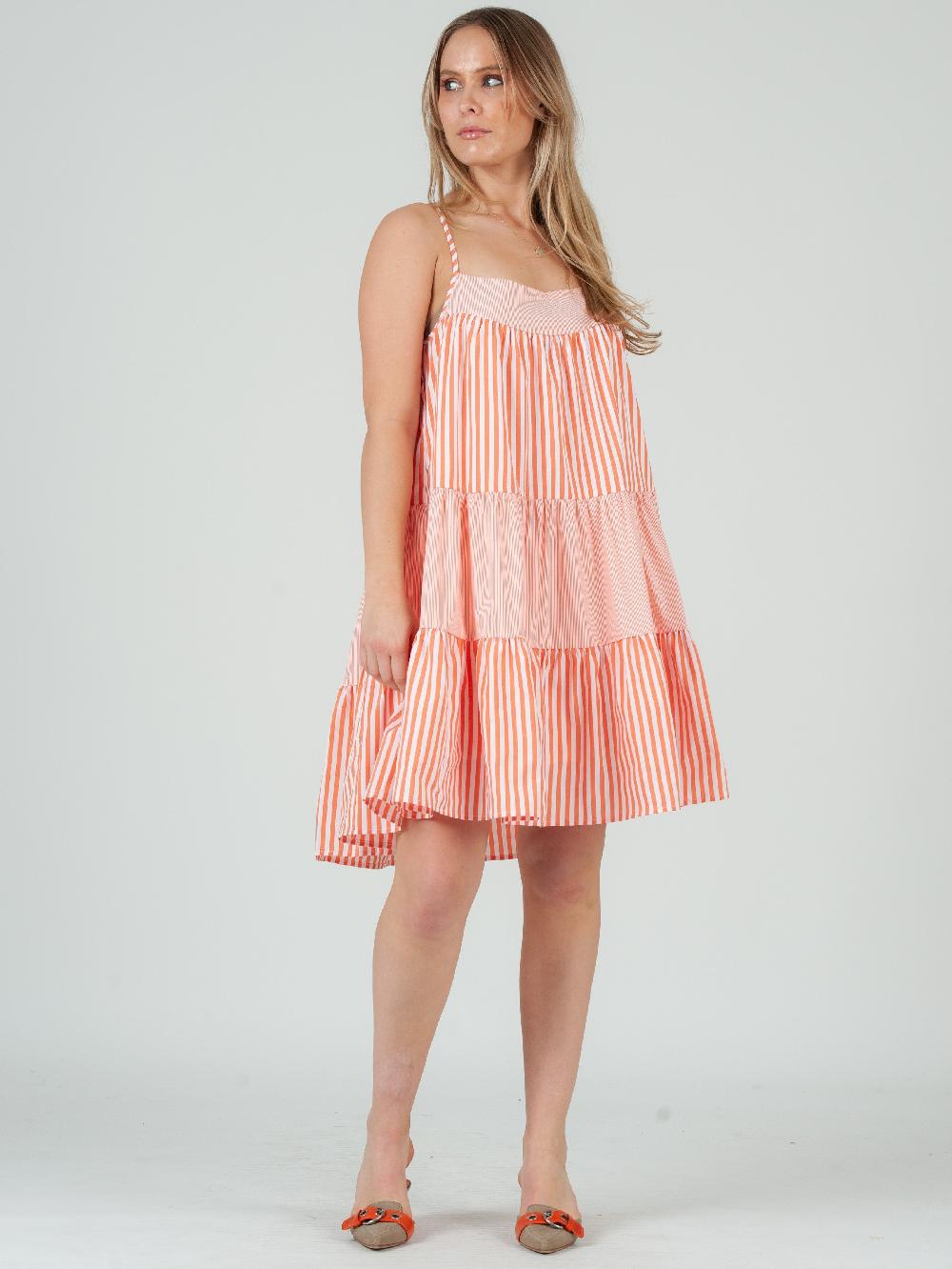 lucca couture MYLAH MIXED STRIPED DRESS-ORANGE