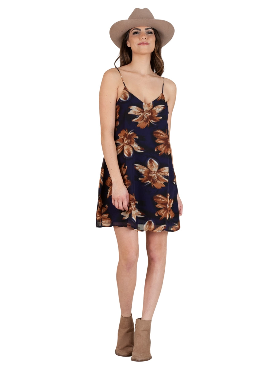 lucca couture NAVY FLORAL SLIP DRESS