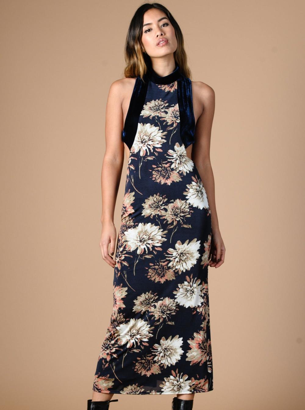 lucca couture NIGHT TULIP STRAPPY MIDI DRESS