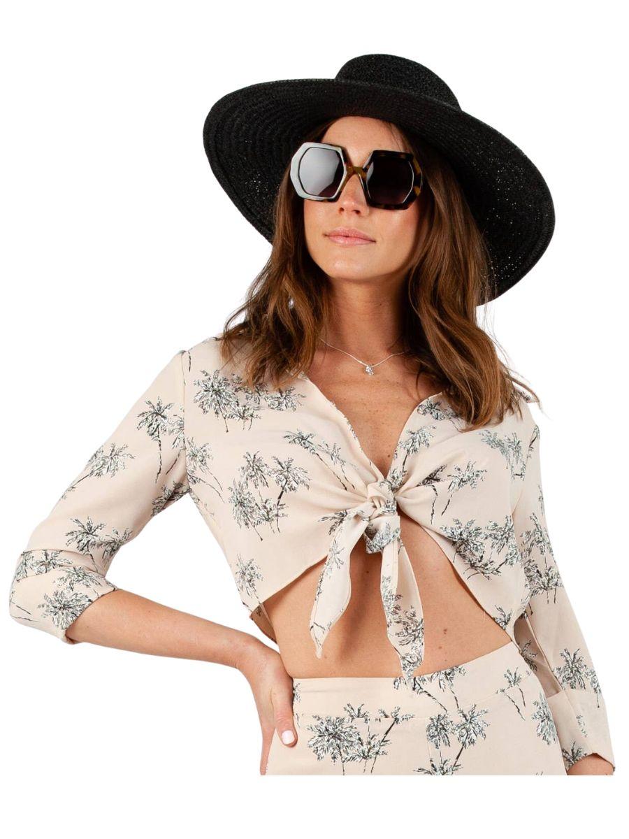 lucca couture NIXIE FRONT TIE BLOUSE-SANDY PALM