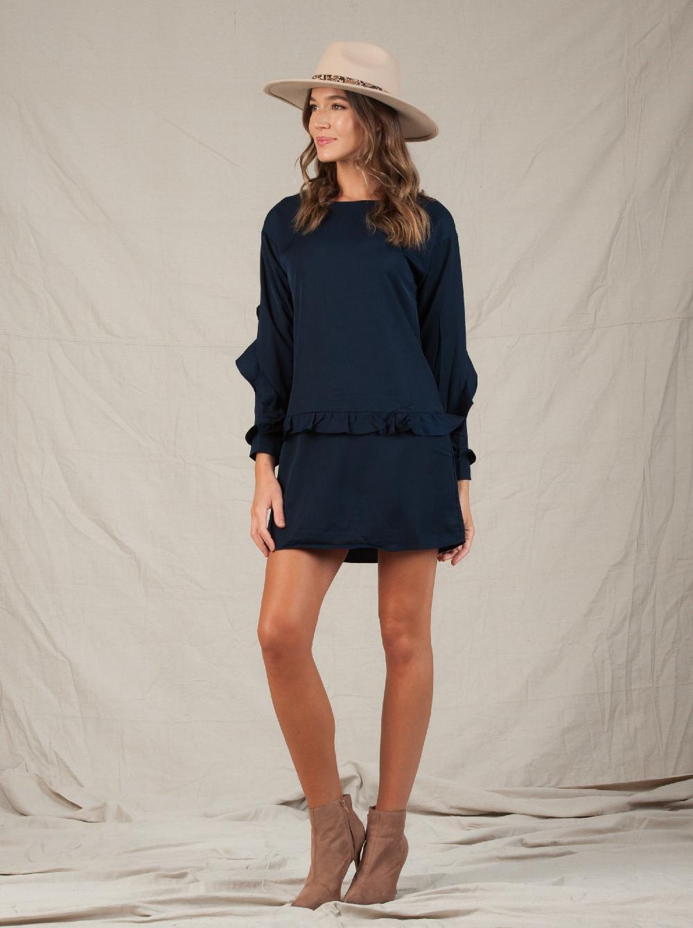 lucca couture NOVA RUFFLE SHIFT DRESS-NAVY