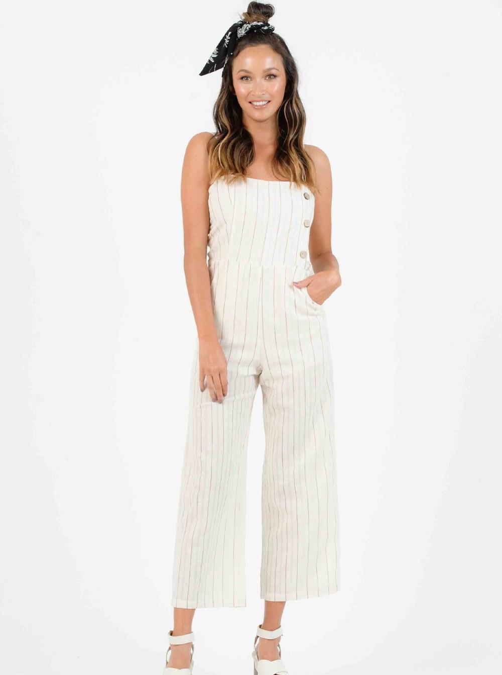 lucca couture OHANA JUMPSUIT-TAN/RAINBOW STRIPE