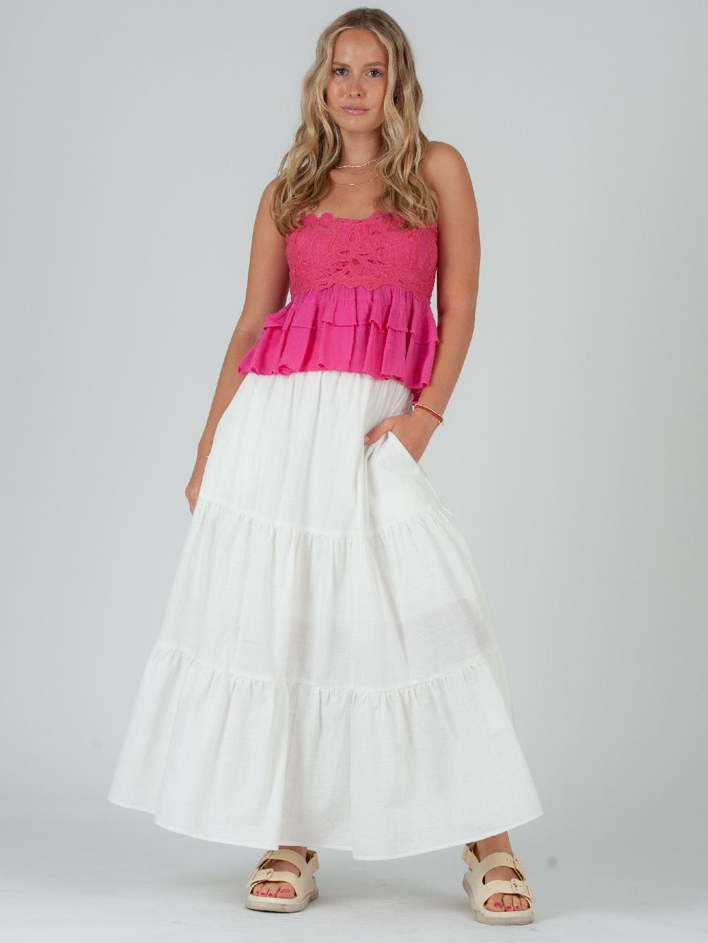 lucca couture OIA LACE AND FRILLS TOP-FUSCHIA
