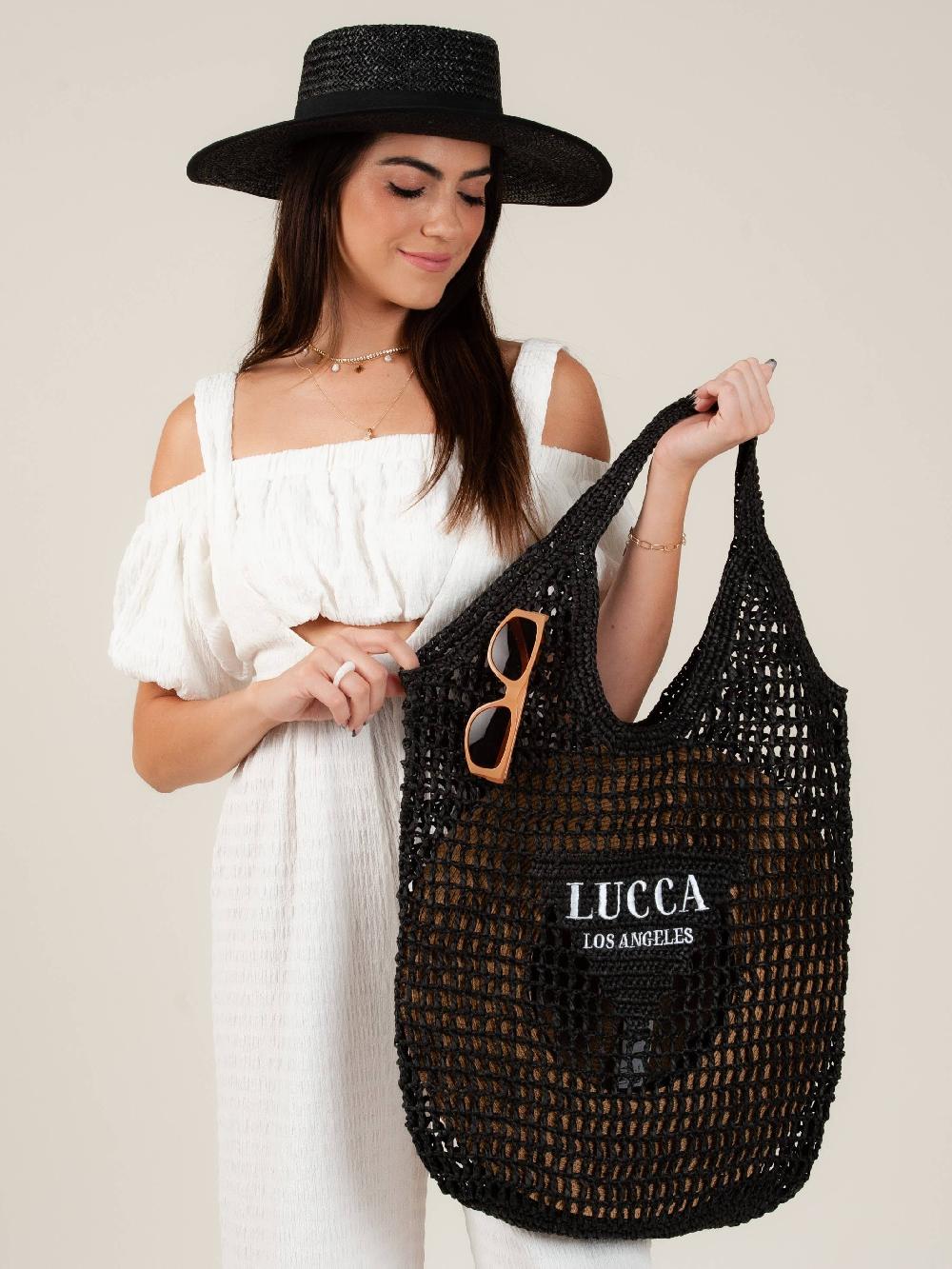 lucca couture OVERSIZED 'LUCCA' STRAW TOTE-BLACK