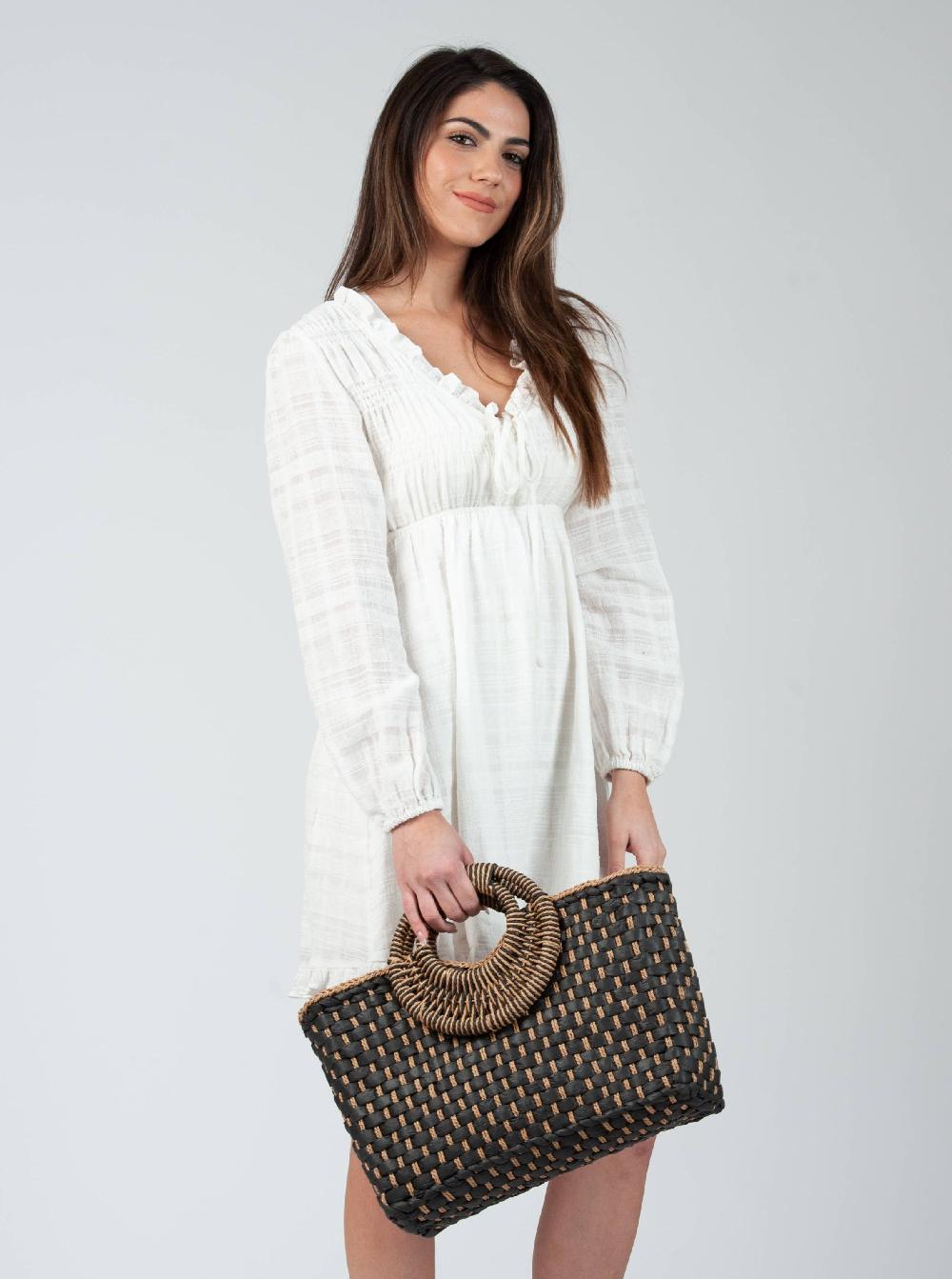 lucca couture OXALIS BASKET WEAVE BAG-NAVY/TAN