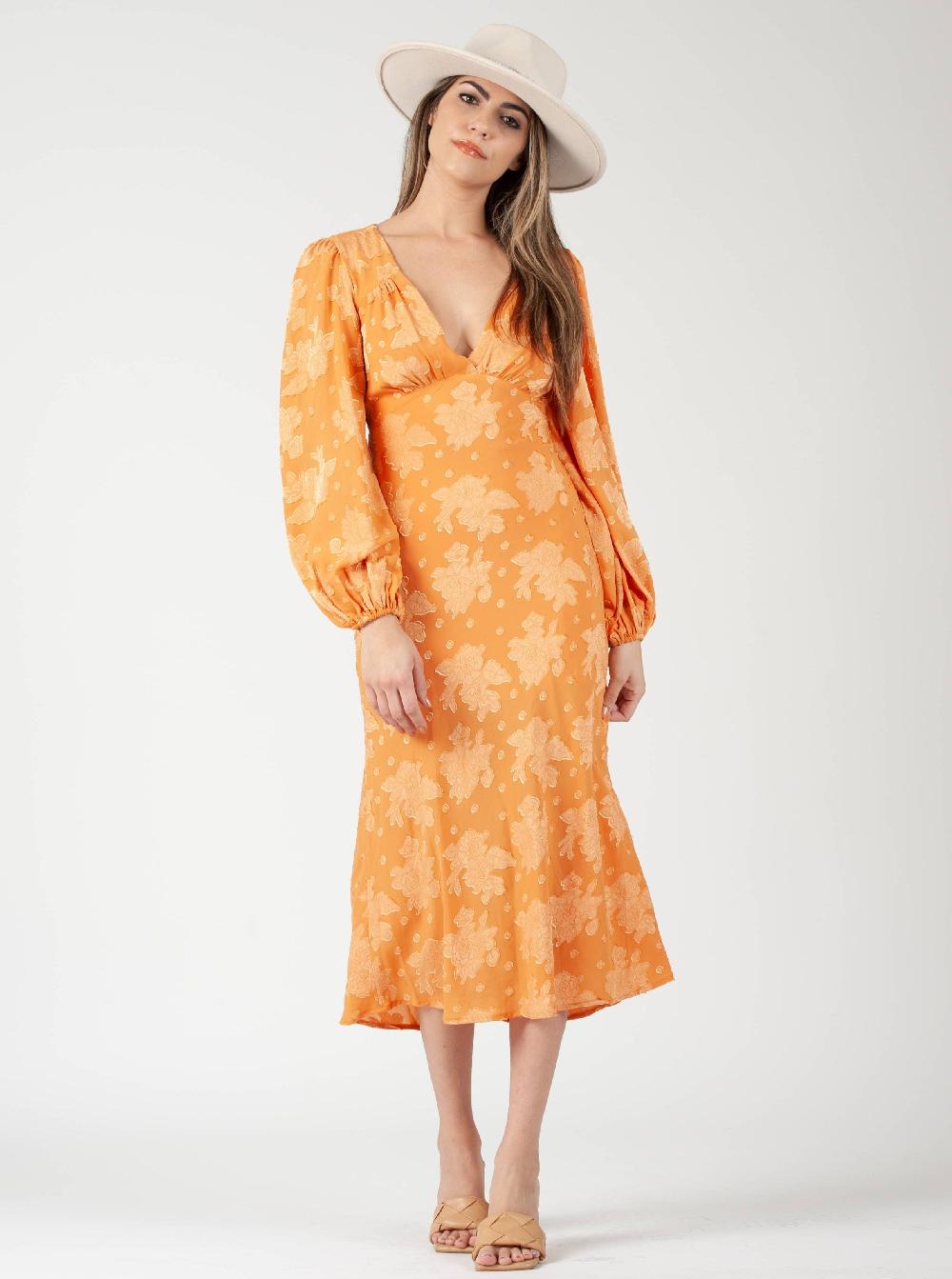 lucca couture PATRAS MIDI DRESS-TANGERINE
