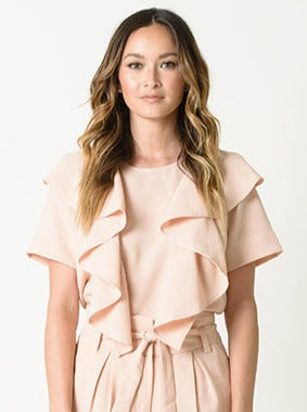 lucca couture PAYTON CASCADE RUFFLE TEE-SANDSTONE