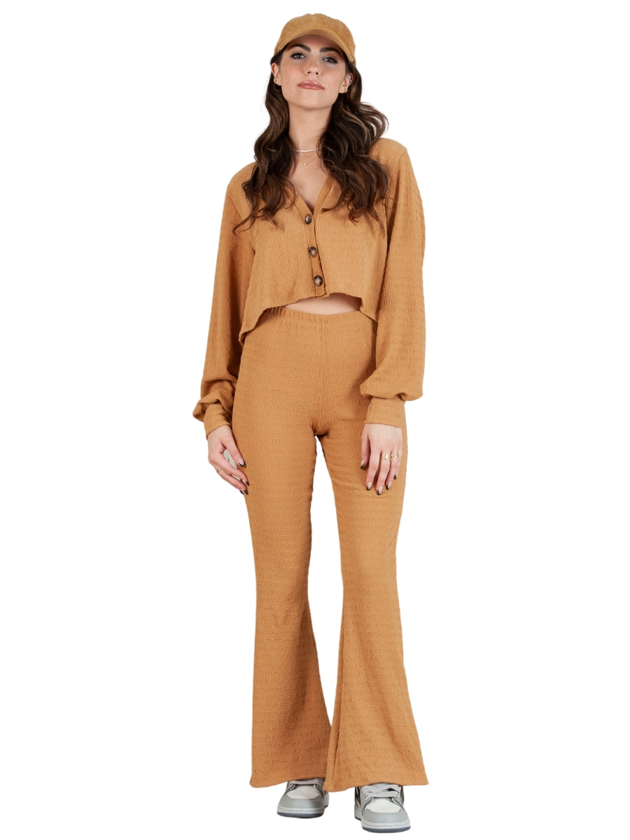 lucca couture PENNY BUBBLE SMOCKED FLARES-CAMEL