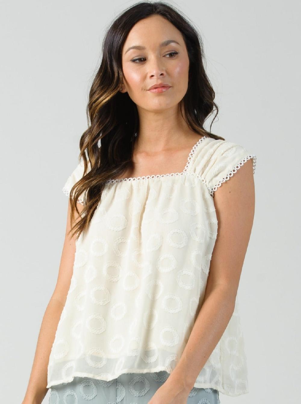 lucca couture PEREGRINE EDGE LACE TOP-VANILLA