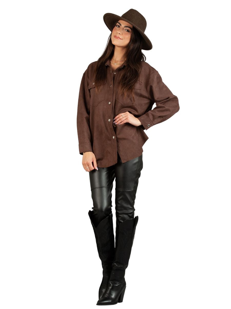 lucca couture PEYTON WESTERN SHACKET-CHOCOLATE