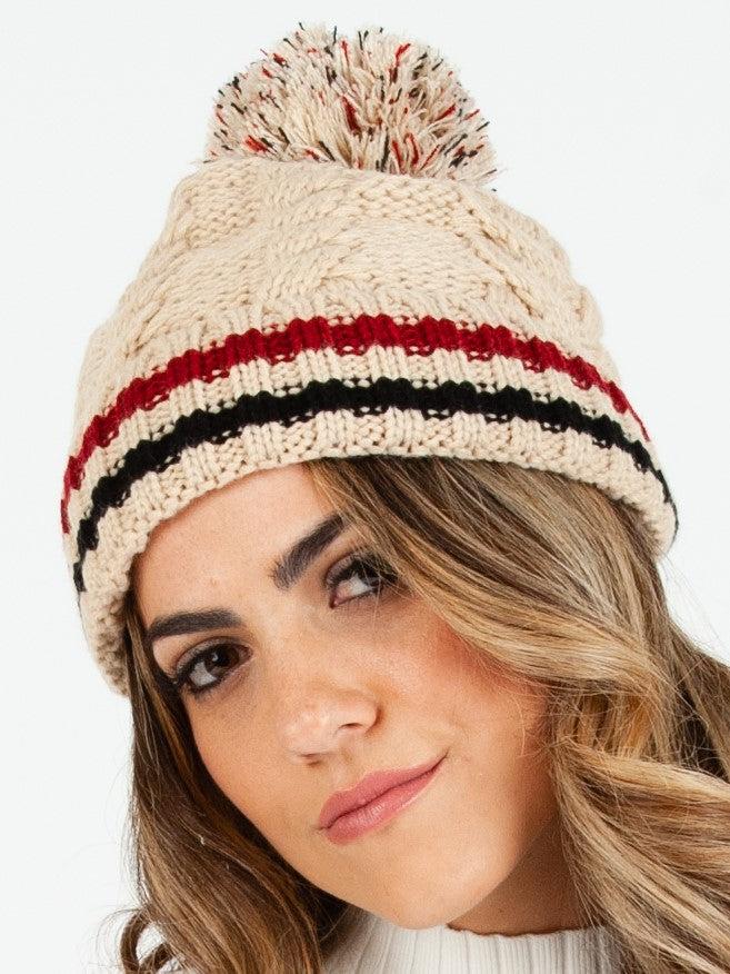Lucca Couture PRINCETON VARSITY BEANIE-BEIGE